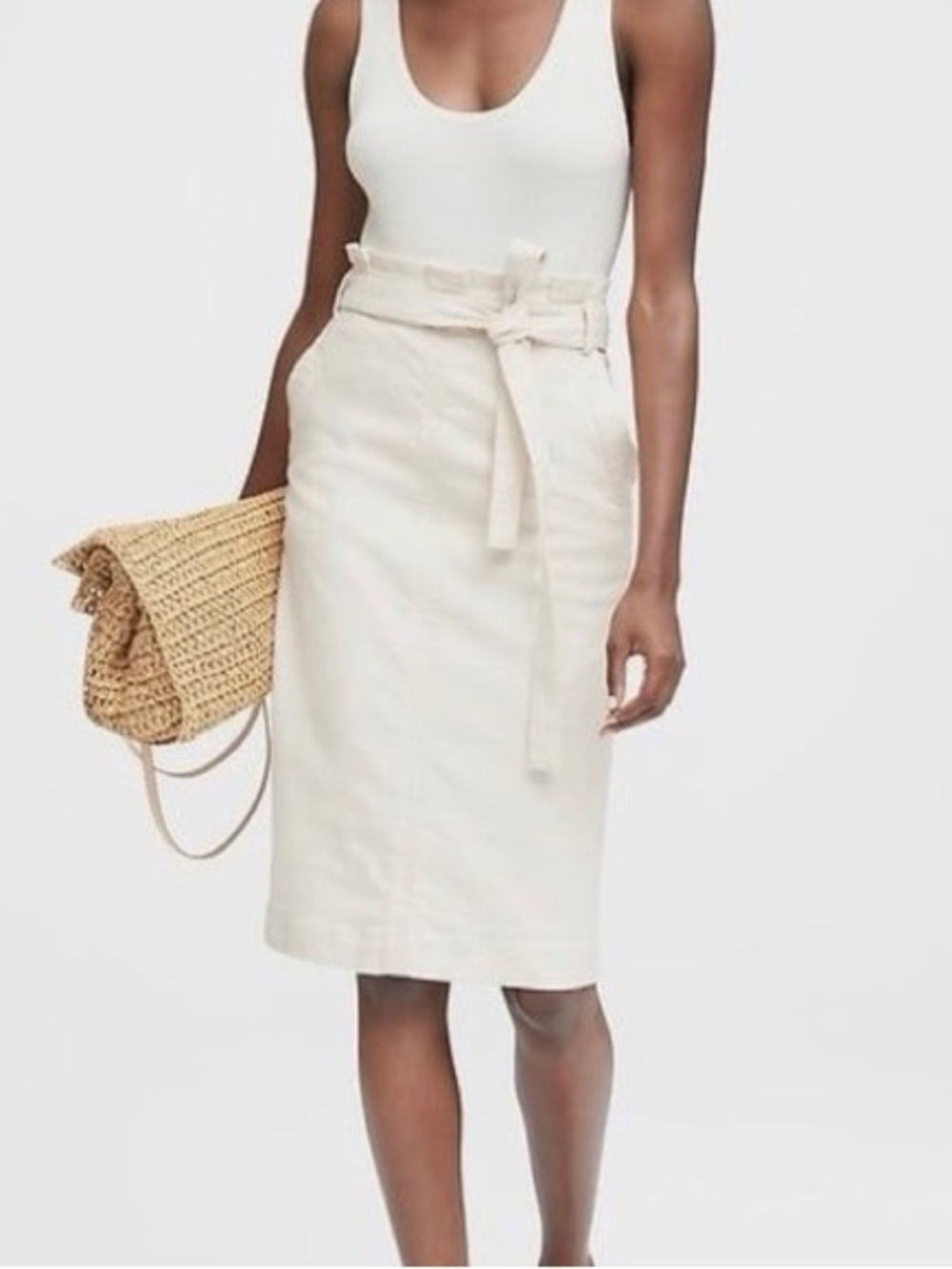 Banana Republic Cream Paperbag Waist Midi Skirt - Size 2 - NWOT